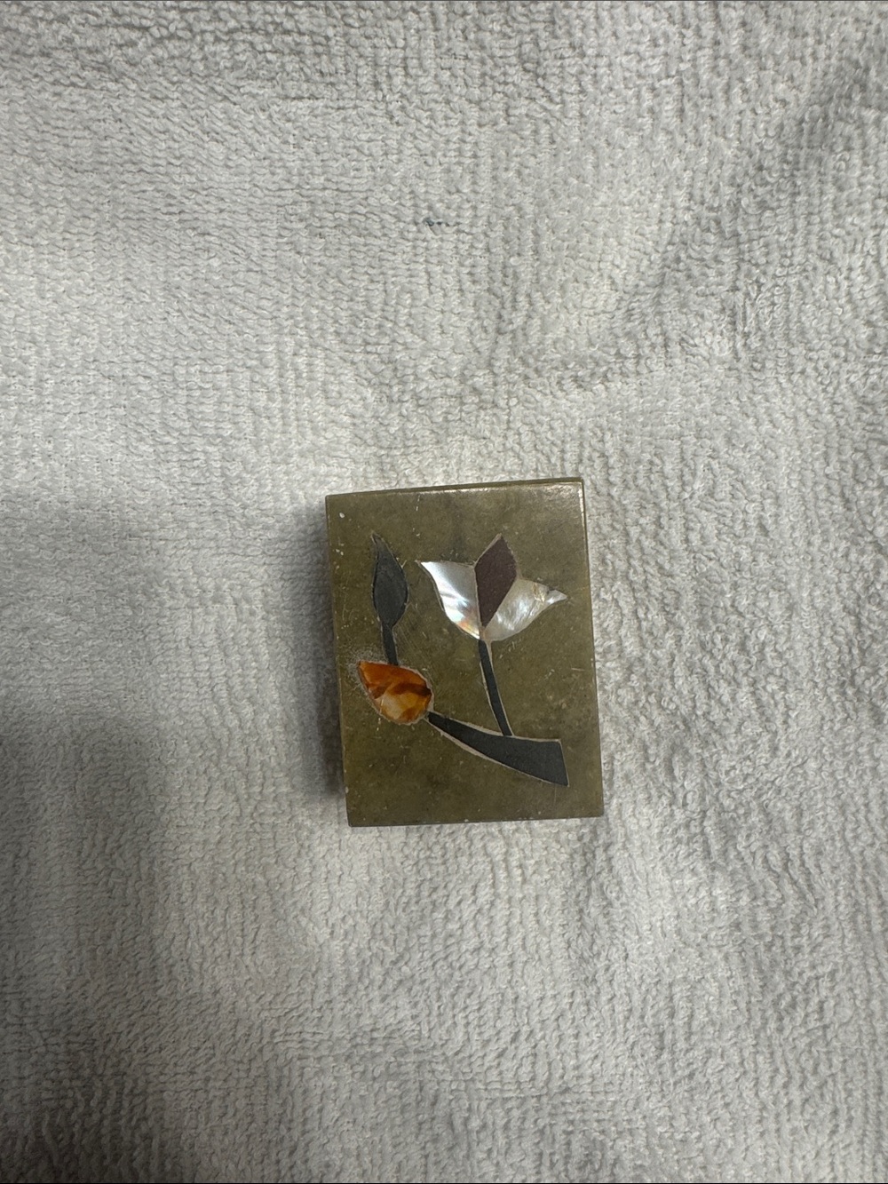 Small Stone Trinket Box with a Floral Inlay